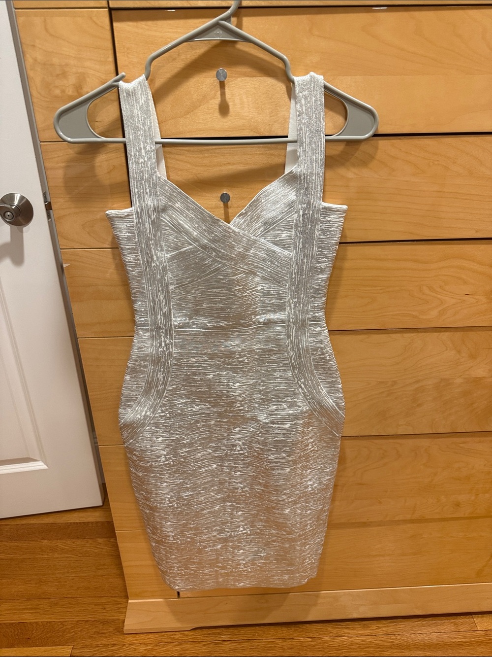 Textured Silver Mini Bodycon Dress with Wide Straps